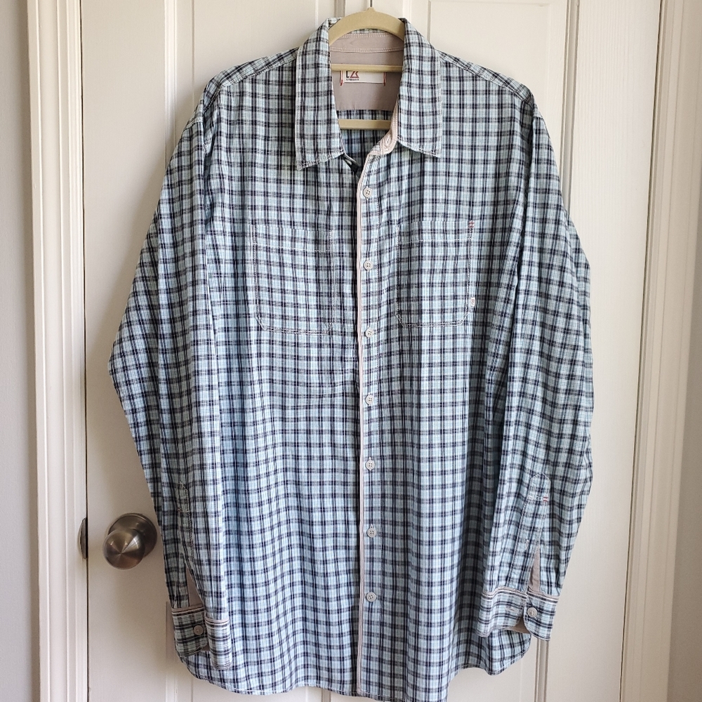 Cutter & Buck Blue Plaid Button Down Shirt Big and Tall Men's Size 1XB